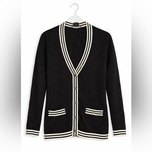 Pink Tartan Black Cardigan with Cream Accents